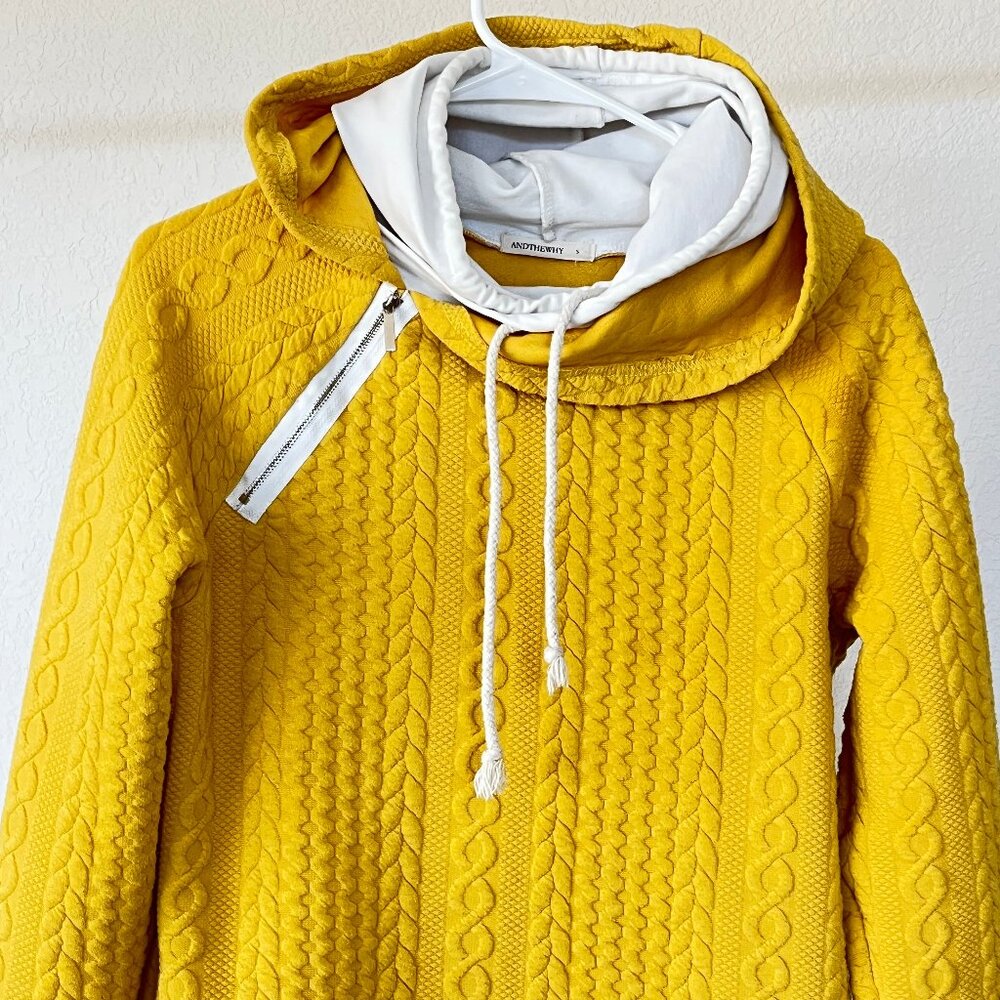 Andthewhy Yellow Hooded Knit Sweatshirt Size Small